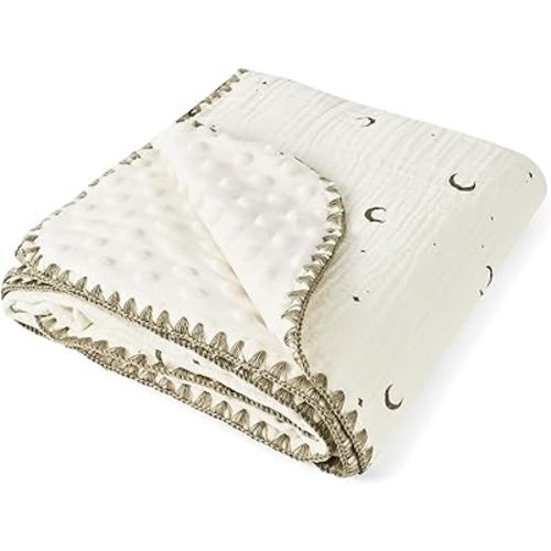 Baby Blanket Double Layer Cotton 40 x 40 Soft Receiving Blanket with Pattern Machine Washable Moon Star