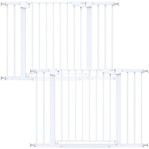 Cumbor 2 Pack 29.7-46" Baby Gate for Stairs, Mom's Choice Awards Winner-Auto Close Dog Gate for doorways, Easy Install Pressure Mounted Pet Gates indoor, Easy Walk Thru Wide Safety Gate for Dog, White