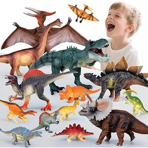 Dinosaur Toys for Kids 3-5 5-7, 14PCS Big Realistic Dinosaur Figure Set with 6 Jumbo & 8 Small, Educational Toddler Dino Toys for Boy & Girl Party Favor, Birthday Gift, Cake Decoration