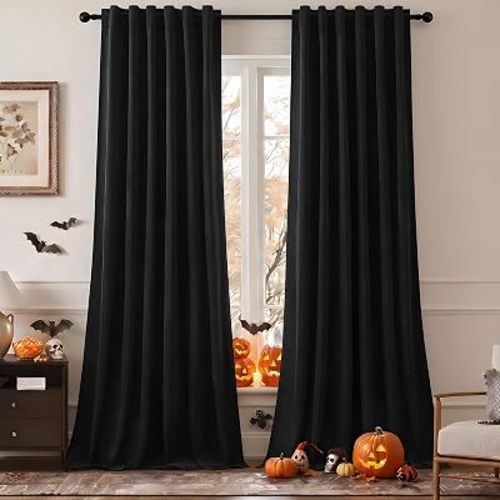 Black Curtains Blackout Velvet 84 Inch Long for Bedroom Living Room