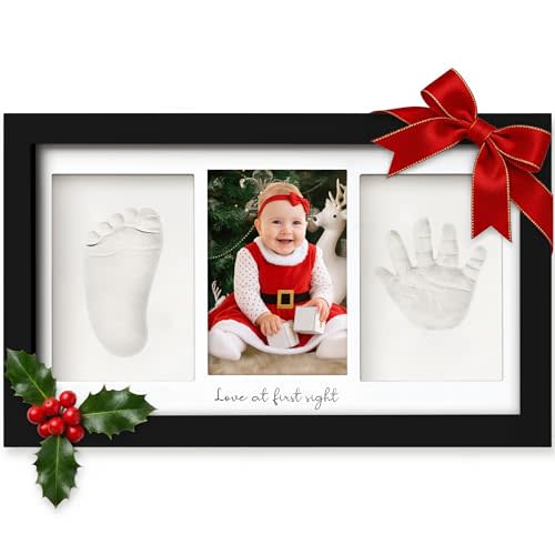 KeaBabies Baby Hand and Footprint Kit - Clay Handprint Keepsake Frame, Newborn Nursery Picture Frame, Personalized New Mom Gifts for Baby First Christmas Shower (Onyx Black)