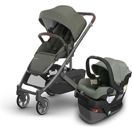 UPPAbaby Cruz V3 Stroller + Mesa V3 Car Seat Travel System Combo – Toddler Seat, Bumper Bar, Bug and Rain Shields, Car Seat Base, and Infant Insert Included – Evelyn (Meadow Green)