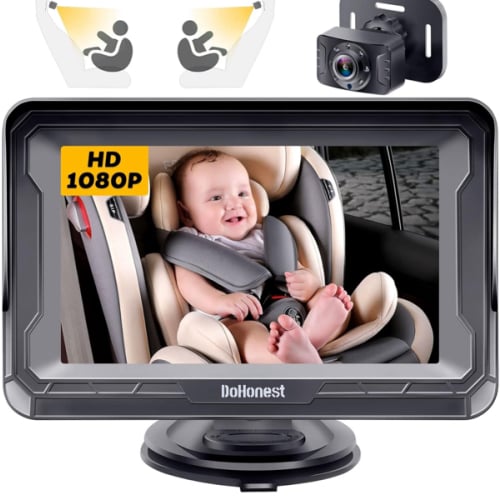 DoHonest Baby Car Camera HD 1080P - Rear-Facing Car Baby Monitor with Night Vision, Adjustable View Angle, Easy Setup, Anti-Glare Display, Safety for Kids & Infants