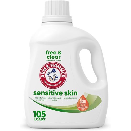 ARM & HAMMER Sensitive Skin Free & Clear Liquid Laundry Detergent | Hypoallergenic, Dye Free, Dermatologist Tested, 105 Loads, 105 fl oz