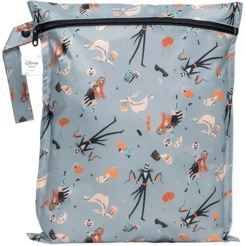 Bumkins Disney Waterproof Wet Bag for Baby, Travel, Swim Suit, Cloth Diapers, Pump Parts, Pool, Beach, Gym Clothes, Toiletry, Hook to Stroller, Daycare, Zip Reusable Wetdry, Nightmare Before Christmas