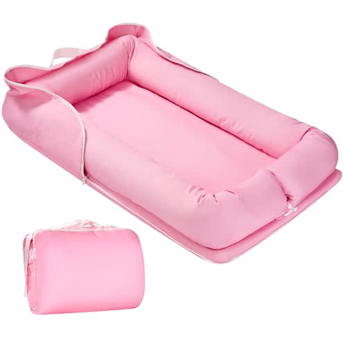 Miereirl Baby Lounger for Newborn, Dock A Tot & Baby Lounger Pillow with Soft Cotton, Infant Lounger for 0-24 Months, Baby Nest Lounger, Essentials Gifts Nest Cover - Pink