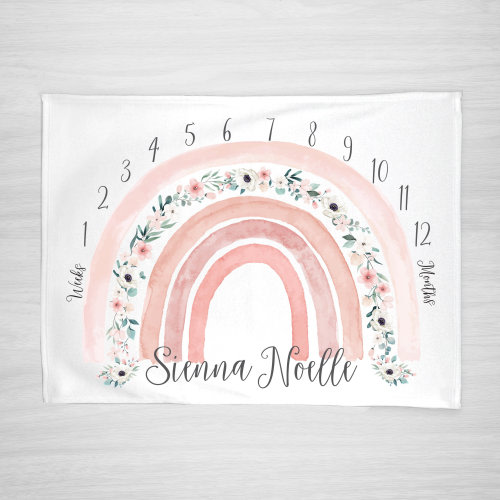 Boho Rainbow Milestone Blanket, Pink Floral Rainbow Baby Baby Blanket for girl, Baby Shower Gift, Newborn Gift