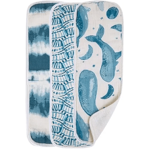 Crane Baby Soft Muslin Burp Cloth, Lightweight and Absorbent Burp Cloth for Boys and Girls, Whale, 3 Piece, 7” x 20”
