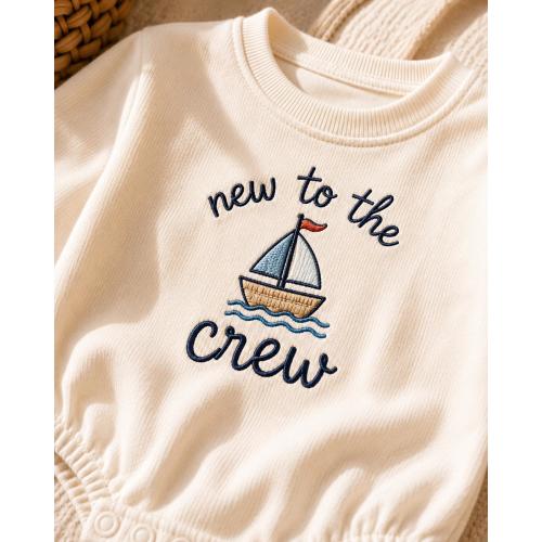 New To The Crew Embroidered Romper, Sailboat Baby Outfit, Nautical Newborn Baby Gift, Coming Home Outfit, Baby Shower Gift