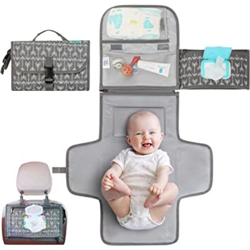 Kopi Baby Portable Diaper Changing Pad - Baby Diaper Changer Travel Bag with Wipes Pocket, Smart Design Portable Changing Mat, Infant Travel Station Kit, Gift for Newborn Girl & Boy - Classic