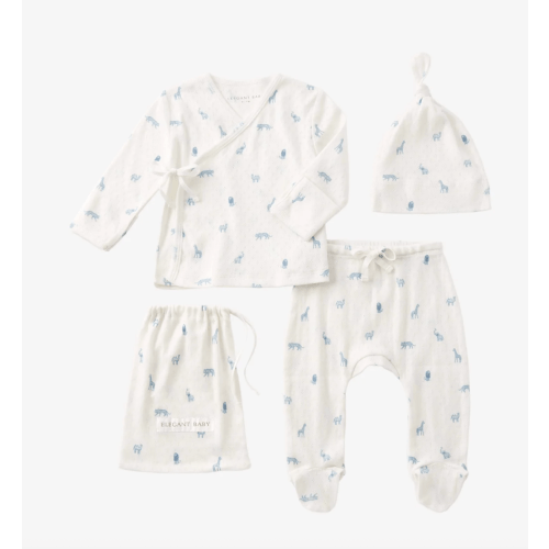 Blue Safari Print Organic Cotton Pointelle Layette 3 Pc Gift Set
Size: 0-3 months