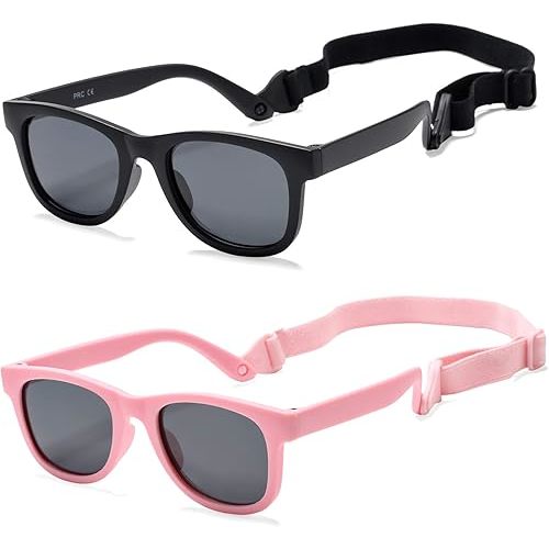 COASION Bendable Flexible Polarized Newborn Baby Sunglasses with Strap for Infant Boys Girls Age 0-12 Months CA8042