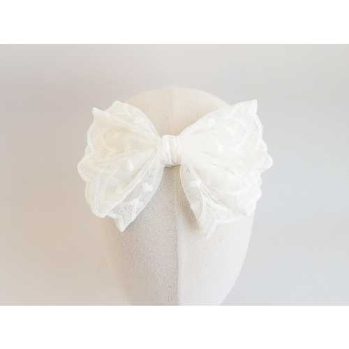 Large White Lace Bow Headband for Newborn, Baby, Cute Headband Baby Baptism Christening, Toddler, Flower Girl Bow Boho White Lace Headpiece