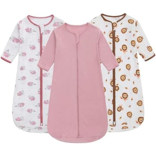 Miracle Baby Sleep Sack with Long Sleeve, 100% Breathable Cotton Wearable Blanket with Two-Way Zipper for Infants 0–18 Months