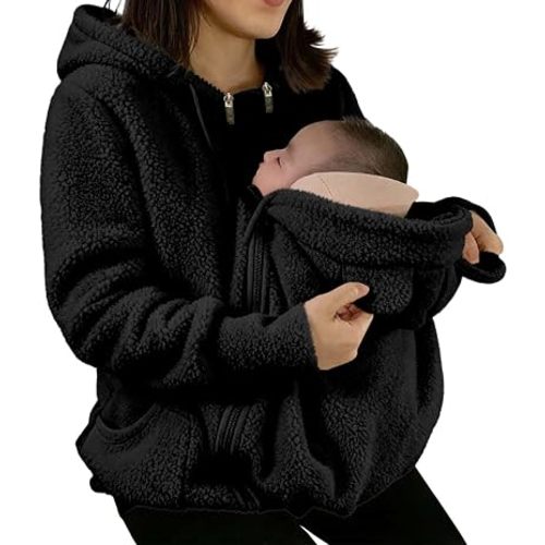 Kangaroo Hoodie For Mom And Baby Sweatshirt With Baby Pouch Black