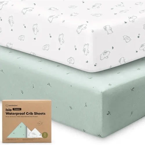2-Pack Waterproof Baby Crib Sheets for Boys, Girls - 52x28 Viscose Derived from Bamboo Toddler Bed Sheet Neutral, Fitted Crib Mattress Protector Cover for Baby Bedding, Soft & Gentle (Bunnies)