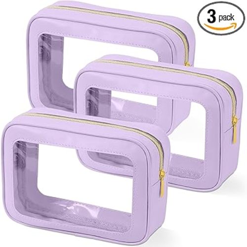 YOPCDJ 3PCS Clear Toiletry Bag,TSA Approved Travel Pouch with Zipper for Cosmetics and Toiletries，Diaper Bag Organizer Pouch Set, Purse Organizer and Clear Car Bag for Women and Kids
