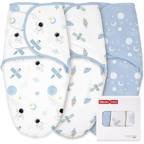 GLLQUEN BABY Swaddles for Newborns Organic Cotton, Soft Baby Boy Swaddles 0-3 Months, Womb-Like Sleep Sack Wrap Nursery Swaddling Blankets Astronauts & Rockets