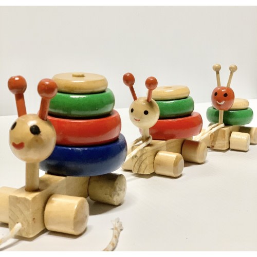 Vintage Handmade Wood Snail Train_Motorskills Toy_Bookshelf Display_Toyroom