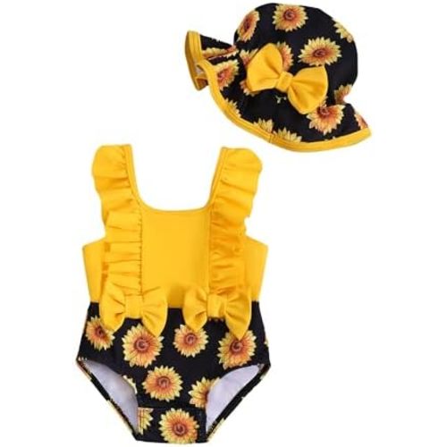 NZRVAWS Newborn Baby Girl Swimsuit One Piece Toddler Girl Bathing Suit with Hat Ruffled Bikini Infant Girls Swimwear