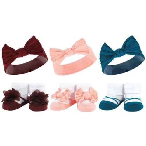 Hudson Baby Infant Girl Headband and Socks Giftset, Burgundy Teal, One Size