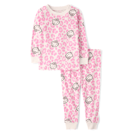 Toddler Girls Hello Kitty® Leopard Snug Fit Cotton Pajamas - White