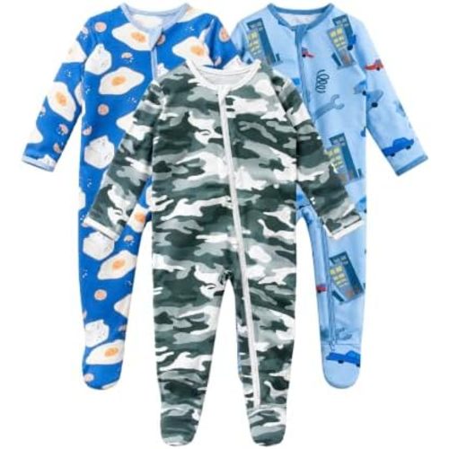 GUISBY Baby Footed Rayon of Bamboo Pajamas 2-Way Zipper