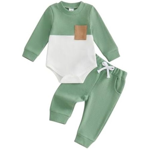 Infant Baby Boy Fall Clothes Contrast Color Long Sleeve Romper and Stretch Pants Newborn 3 6 12 18M Outfit