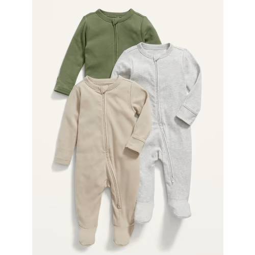 Unisex 3-Pack Sleep & Play 2-Way-Zip Footed One-Piece for Baby