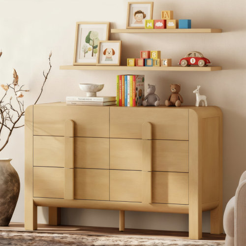 Ebern Designs 6 Drawer Baby Dresser For Bedroom, Double Chest Of Drawers For Kids, Mid Century Modern Wooden Closet Storage Organizer For Nursery, Living Room, Hallway & Reviews | Wayfair