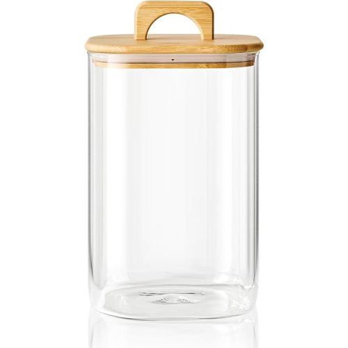 Sweejar 4 qt Large Jars with Bamboo Lids, 1 Gallon Glass Candy Jar with Lid, Sugar/Flour Storage Containers, 128 oz Big Glass Canisters with Airtight Lid, 1 Pack