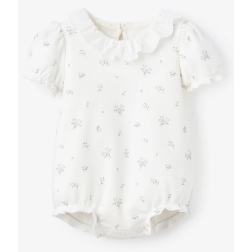 English Rose Double Knit Eyelet Lace Collar Bubble – Elegant Baby 0-3 M