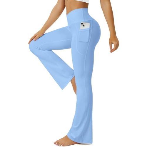 FOHOFO Yoga Pants Women, Flare Leggings for Women with Pockets Crossover High Waisted Bootcut Yoga Pants