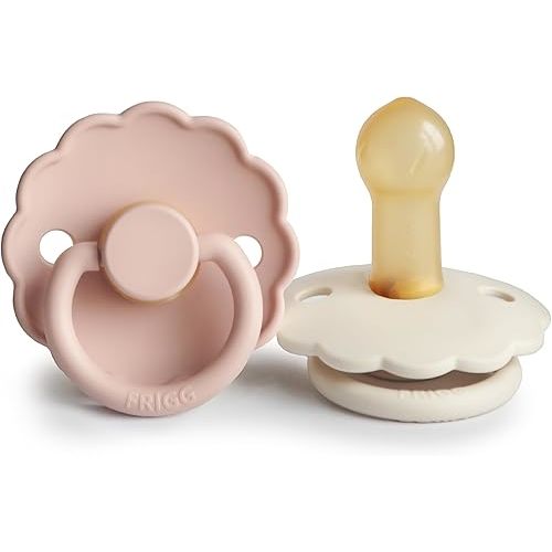 FRIGG Daisy Natural Rubber Baby Pacifier | Made in Denmark | BPA-Free (Blush/Cream, 6-18 Months) 2-Pack