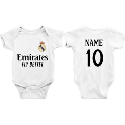 Personalized Real Madrid Baby Bodysuit, Real Madrid Fan Baby Bodysuite, Custom Name and Number Real Madrid Bodysuit, Baby Shower Gift,