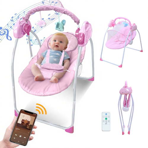 Vibrating Infant Baby Bouncer With Toy Bar, Portable Compact Baby Swing With Music, Newborn, Unisex, Pink