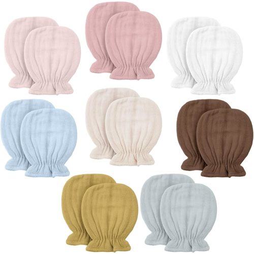 Jeere 8 Pairs Newborn Baby Muslin Mittens 0-6 Months No Scratch Elastic Wrist Soft Breathable Gloves Bulk Cotton for Infant (Delicate Color)
