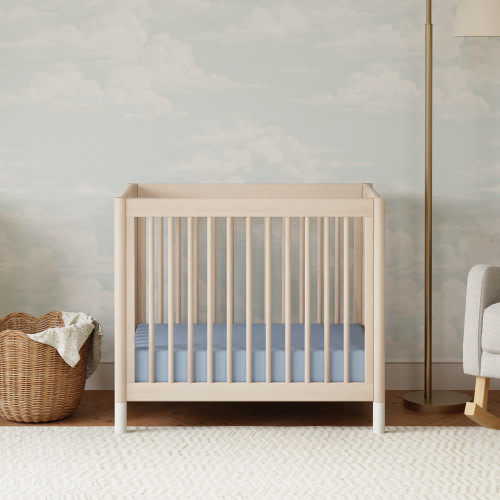 babyletto Gelato 4-in-1 Convertible Mini Crib - Washed Natural Finish With White Feet