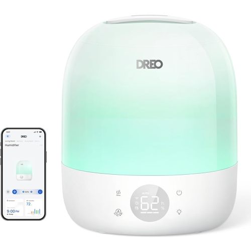 DREO Humidifiers for Bedroom - 30H Max Runtime & RGB Night Light & Sleep Trainer, Ultra Quiet 28dB Cool Mist Humidifier, Top Fill Smart Air Humidifier for Plants, Perfect for Baby & Nursery, HM409S