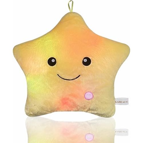 KAHEAUM Twinkle Star Pillow, Decorative Throw Pillows LED Night Light Up Pillow Stuffed Animal Plush Toys Cute Pillows for Kids Girls Birthday Christmas Valentine,Yellow Soft Pillow Cushions