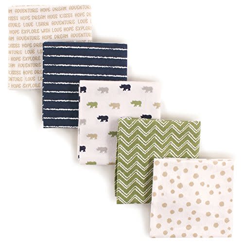 Luvable Friends Unisex Baby Cotton Flannel Receiving Blankets, Rhino 5-Pack, One Size