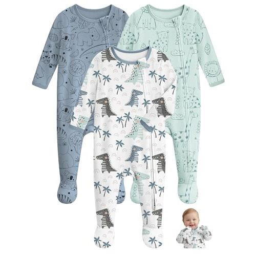 Unnivoll Baby Pajamas 100% Cotton Baby Sleepers for Newborn 0-3 3-6 6-9 Months 3Pcs Footie Pajamas Baby Boys Girls Clothes