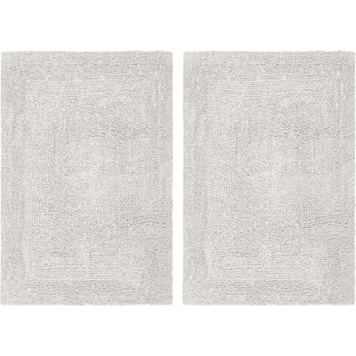 COTTON CRAFT 2 Pack Reversible Bath Mat - Plush Bath Rug - 17x24 - Platinum