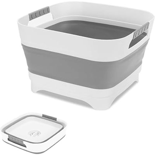 Collapsible Dish Basin 2.4Gal/9L, Foldable Sink with Drain Plug & Non-Slip Base for Kitchen, Camping, Baby Care