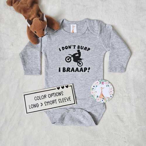 Dirt Bike Baby Bodysuit I Don't Burp I Braaap, Moto Baby Shower Gift