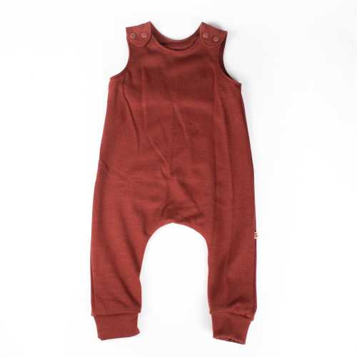 Merino Wool Baby Dungarees: Brick Red Romper