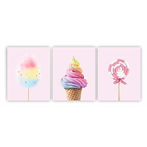 Barri Design Candy Poster Rainbow Ice Cream Cotton Candy Wall Art Decor Girls Bedroom Wall Decor Modern Art Pink Poster Kids Room Decor Unframed Pink Wall Art Prints Nursery Decoration