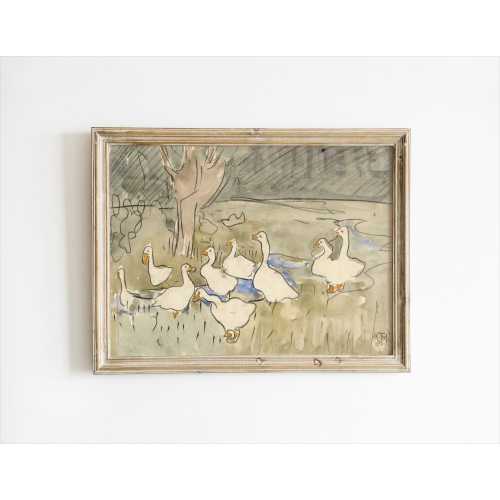 Vintage goose Nursery Decor PRINTED art Vintage Duck Nursery Vintage Ducks Duck Art Goose Art Farm printed on high archival paper VD-01