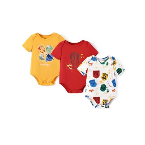 PATPAT Harry Potter Superman Baby Clothes with Bamboo Viscose Hedwig Owl Short Sleeves 3-Packs Bodysuit for Infant 0-18M