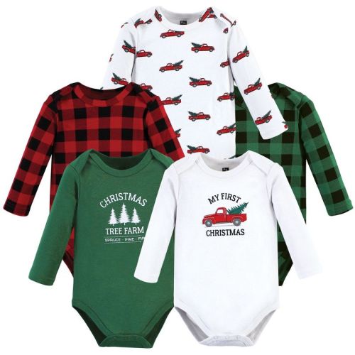 Hudson Baby Unisex Baby Cotton Long-Sleeve Bodysuits, Christmas Tree, 0-3 Months